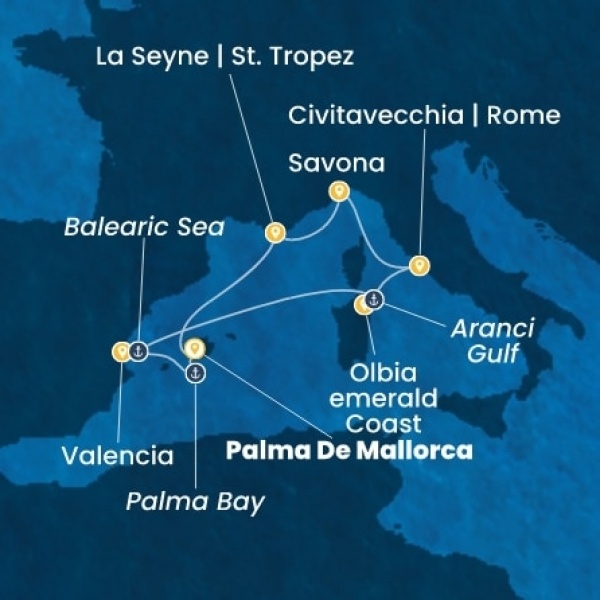 Costa Pacifica - Baleár-szigetek, Spanyolország, Olaszország, Franciaország