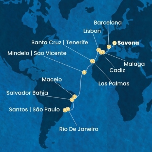 Costa Diadema - Olaszország, Spanyolország, Portugália, Kanári-szigetek, Zöld-Foki Köztársaság, Brazília