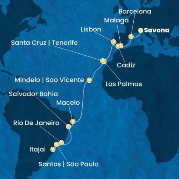 Costa Diadema - Olaszország, Spanyolország, Portugália, Kanári-szigetek, Zöld-Foki Köztársaság, Brazília