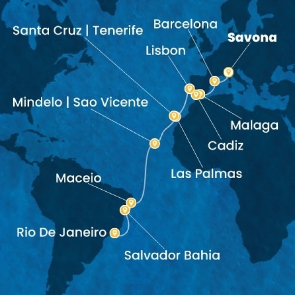 Costa Diadema - Olaszország, Spanyolország, Portugália, Kanári-szigetek, Zöld-Foki Köztársaság, Brazília