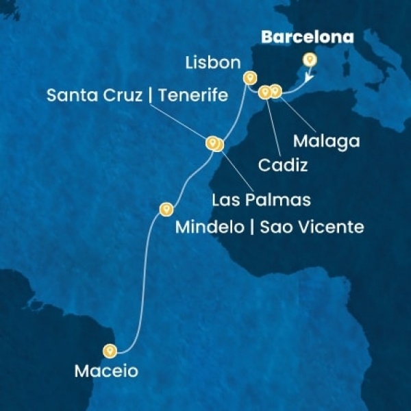 Costa Diadema - Spanyolország, Portugália, Kanári-szigetek, Zöld-Foki Köztársaság, Brazília
