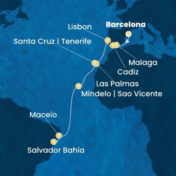 Costa Diadema - Spanyolország, Portugália, Kanári-szigetek, Zöld-Foki Köztársaság, Brazília