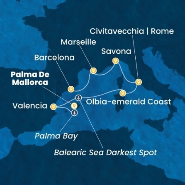 Costa Pacifica - Baleár-szigetek, Spanyolország, Olaszország, Franciaország
