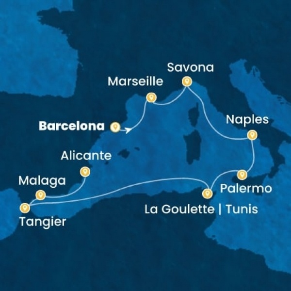 Costa Pacifica - Spanyolország, Franciaország, Olaszország, Tunézia, Marokkó