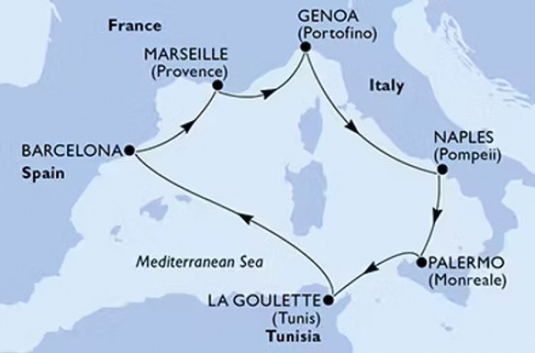 MEDITERRÁN TÉL - MSC Euribia csoportos hajóút magyar idegenvezetővel