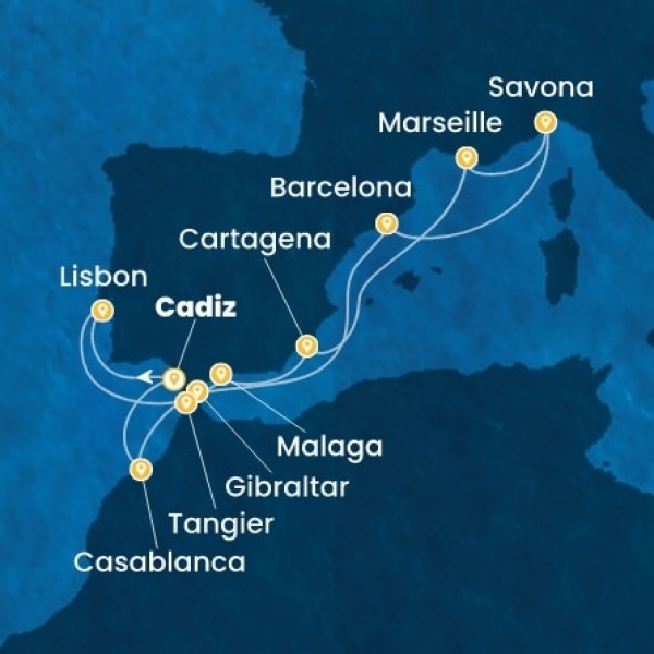 Costa Diadema - Spanyolország, Portugália, Gibraltár, Franciaország, Olaszország, Marokkó