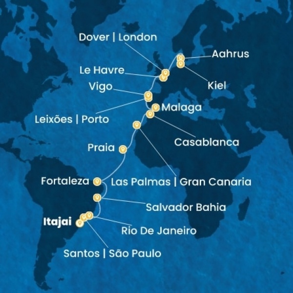 Costa Diadema - Brazília, Kanári-szigetek, Marokkó, Spanyolország, Portugália, Franciaország, Nagy-Britannia, Dánia, Németország