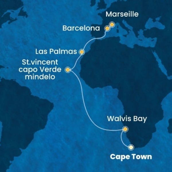 Costa Deliziosa - South Africa, Namibia, Zöld-Foki Köztársaság, Kanári-szigetek, Spanyolország, Franciaország