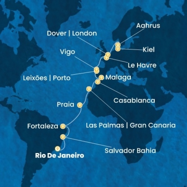 Costa Diadema - Brazília, Kanári-szigetek, Marokkó, Spanyolország, Portugália, Franciaország, Nagy-Britannia, Dánia, Németország