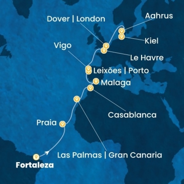 Costa Diadema - Brazília, Kanári-szigetek, Marokkó, Spanyolország, Portugália, Franciaország, Nagy-Britannia, Dánia, Németország