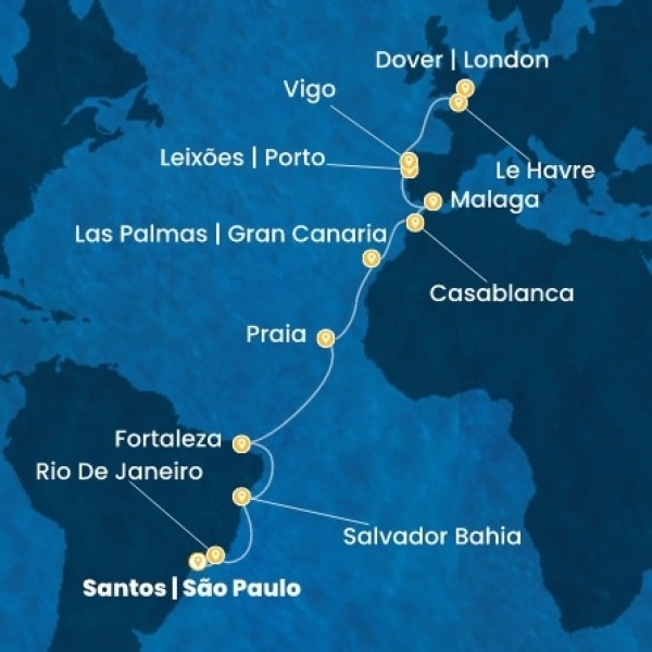 Costa Diadema - Brazília, Kanári-szigetek, Marokkó, Spanyolország, Portugália, Franciaország, Nagy-Britannia